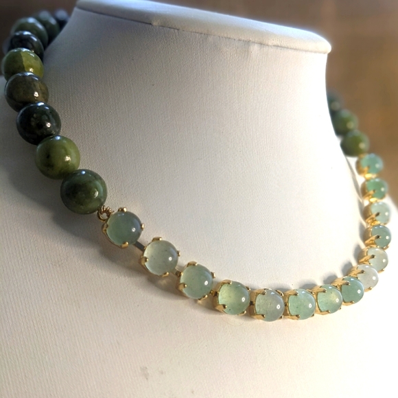 Natural Genuine Green Jade Necklace in 14K Yellow Gold Plated - Picture 3 of 7